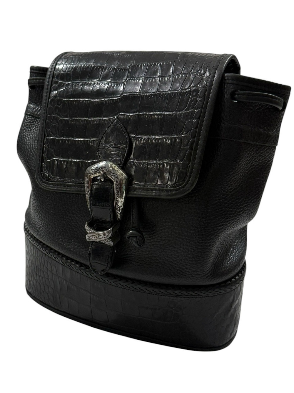 Brighton Julia Leather Backpack Heart Charm Black Brown Croc Embossed Bag